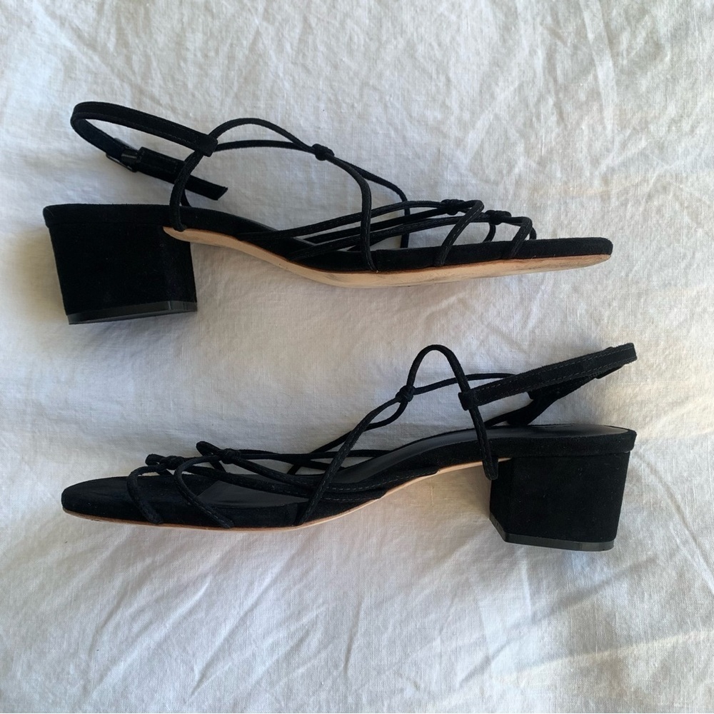 Doen Reve Strappy Knot Suede Block Kitten Low Heel Sandals Black - Picture 9 of 13